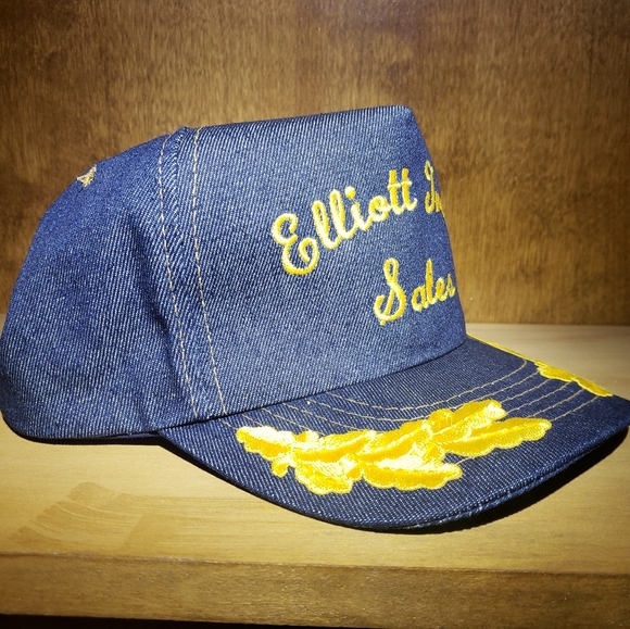 Vintage Denim Trucker Hat Cap SnapBack Blue Gold - Picture 2 of 8